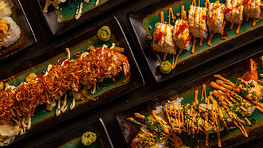 Sushi rolls on a table