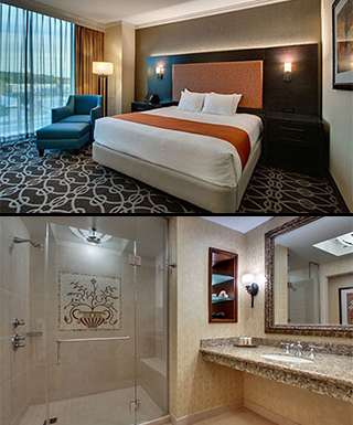 shot of king room with suite bathroom underneath